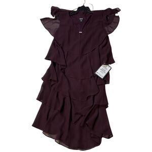 SLNY Fashions Tiered Rhinestones Capelet Dress burgundy 16